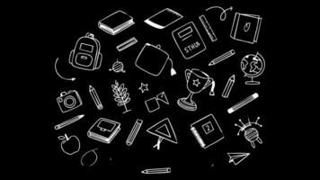 Black and White Animated School Supplies Background Loop for Presentations and Videos