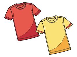 Two Short Sleeved T Shirts in Red and Yellow Color Scheme vector
