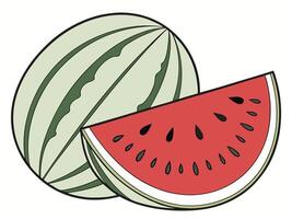 Stylized Watermelon Illustration with Slice Featuring Seeds on a White Background vector