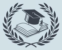 Academic Achievement Graduation Cap on Open Book Surrounded by Laurel Wreath vector