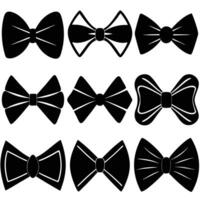 Collection of Nine Different Black Bow Tie Silhouettes on White Background vector