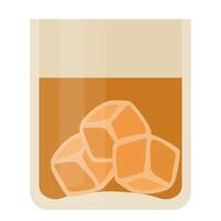 whiskey glass with ice cubes flat cartoon illustration vector
