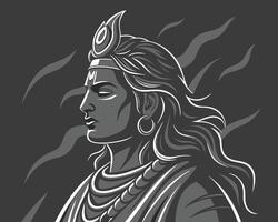 Shiva Profile Portrait in Monochrome Style grayscale profile vector