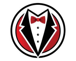 Elegant Tuxedo Logo Design with Red Bow Tie and Circular Frame vector