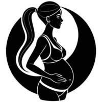 Silhouette of a Pregnant Woman with Ponytail in Front of a Circle vector
