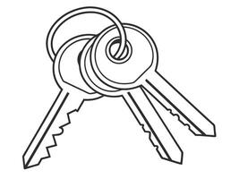 Simple Black and White Line Drawing of Three Keys on a Ring vector