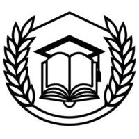 Education Emblem Book with Graduation Cap Surrounded by Laurel Wreath and Hexagon vector