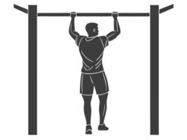 Silhouette of a Man Performing a Pull Up Exercise on a Bar vector