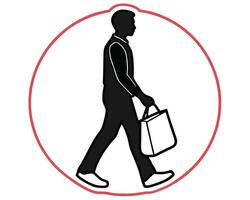 Man Walking with Shopping Bag Inside a Red Circle Graphic vector