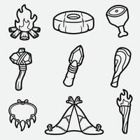set of stone age primitive with outline style good for icon, symbol, element design, cloring book, coloring page, etc vector