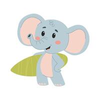 Cute elephant with surfing. Flat illustration in simple childish style isolated on white background vector