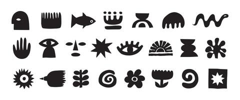 Naive organic shapes hand drawn collection. Funny basic doodle elements. Trendy shape silhouette, minimalist abstract form. vector