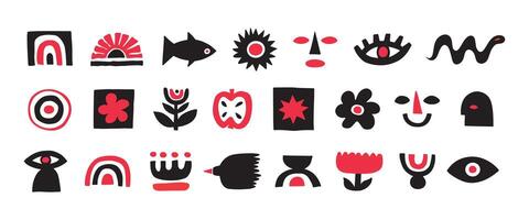 Naive organic shapes hand drawn collection. Funny basic doodle elements. vector