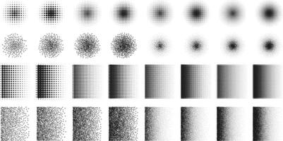 Dots halftones geometric gradient background set. vector