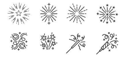 Fireworks, Sparklers, Celebration, Party Icons, Burst, Stars, Confetti, Line Art, Design Elements vector
