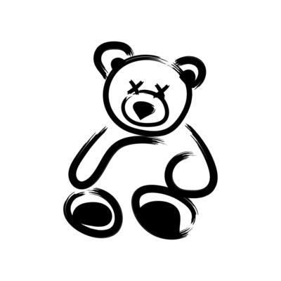 Abstract Black and White Brushstroke Teddy Bear Illustration