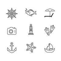 Minimal Outline Nautical and Beach Icons Set Illustration Design. vector