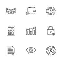 Outline Simple Finance Dollar Money Wallet Calculator Target Icon Set vector