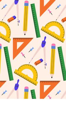 Vertical Back to School background with school stationery accessories. illustration for educational banners, school ads and learning designs