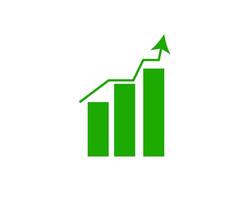 a green graph bar with an arrow going up vector