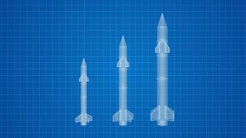 Ballistic Missiles Blueprint. Missiles Wireframe Rotating Animation. 4K video