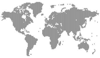 Vertical line shape world map presents continents through symmetrical line shape. Vertical line shape world map layout is ideal for themes in travel, globalization, or education. vector