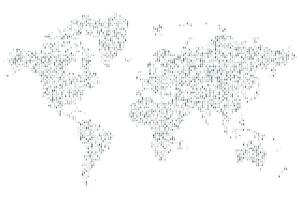 A halftone style square dotted world map in minimal black global communication dot themes vector