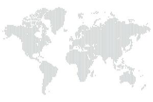 Vertical line shape dotted world map showing a minimalist digital globe design in geometric pixel art of continents vector