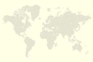 Abstract geographical pixel dot world map in square halftone format layout for global concepts vector