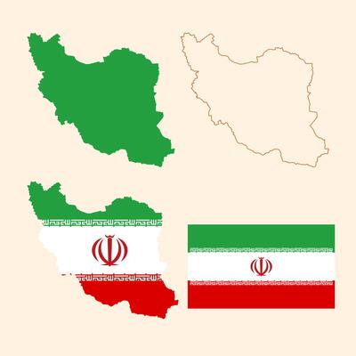 Iran map and national flag illustration. Persia map with national flag design