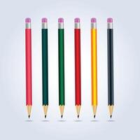 Lead pencils in multicolor with a sharp tip and a rubber on top vector