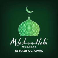 Eid Milad-un-Nabi banner for social media post, with mosque and with deep green background vector