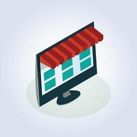 Monitor browsing online shopping sign with e-commerce and with an abstract background vector