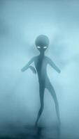 3D rendering. Scary alien dancing on a dark smoky background. UFO futuristic concept. video