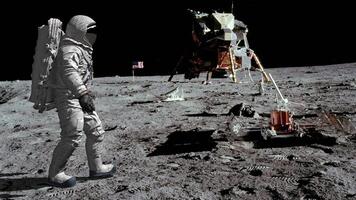 3d rendering. Astronaut walking on the moon with a space suit. video