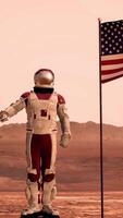 3d rendering. Astronaut saluting the American flag. Exploring Mission To Mars. Futuristic Colonization Concept. video