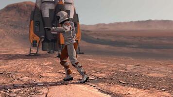 Astronaut dancing on Mars red planet. Exploring Mission To Mars. Futuristic Colonization and Space Exploration Concept. video