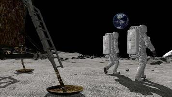 3d rendering. Astronauts discovers an alien ship on the moon. Conspiracy Theory Concept. video