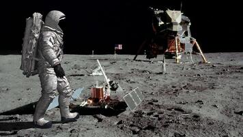 3d rendering. Astronaut walking on the moon with a space suit video