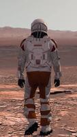 3d rendering. Astronaut walking on Mars red desert landscape. Space exploration mission concept with mountains under orange sky atmosphere. video