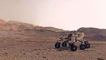 3d rendering. Mars rover deploys its equipment against the backdrop of a true Martian landscape. Exploring Mission To Mars. Mars. video