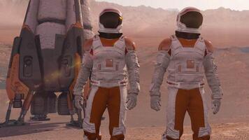 3d rendering. Astronaut on Mars red planet. Exploring Mission To Mars. Futuristic Colony on Mars. video