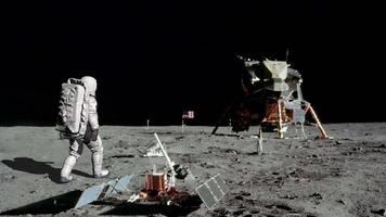 3d rendering. Astronaut standing on the moon with equipment video