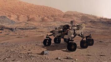 3d rendering. Mars rover deploys its equipment against the backdrop of a true Martian landscape. Exploring Mission To Mars. Colony on Mars. video