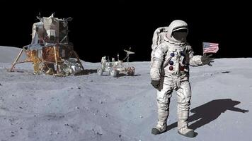 3d rendering. Astronaut on the moon looking around. video