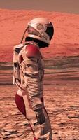 3d rendering. Astronaut walking on Mars red desert landscape. Space exploration mission concept with rocky terrain and mountains under orange sky atmosphere. video