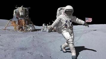 3d Renderização. astronauta dançando em a lua. astronauta dentro exterior espaço a comemorar Boa sorte. video
