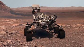 3d rendering animation. Mars rover deploys equipment against the backdrop of a true Martian landscape. Exploring Mission To Mars. video