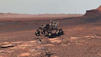 3d rendering. Mars rover deploys its equipment. Colony on Mars. video
