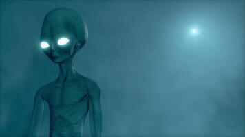 3D rendering. Scary aliens walk and look blinking on a dark smoky background. UFO futuristic concept. video